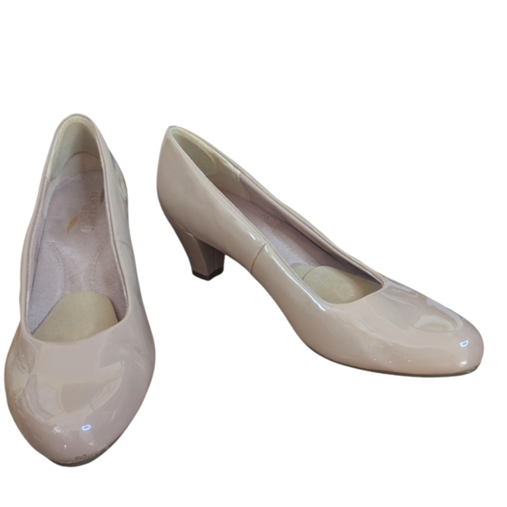 AEROSOLES Women's 9 1/2 Glossy Nude Heels Minimalist Normcore Capsule Wardrobe
